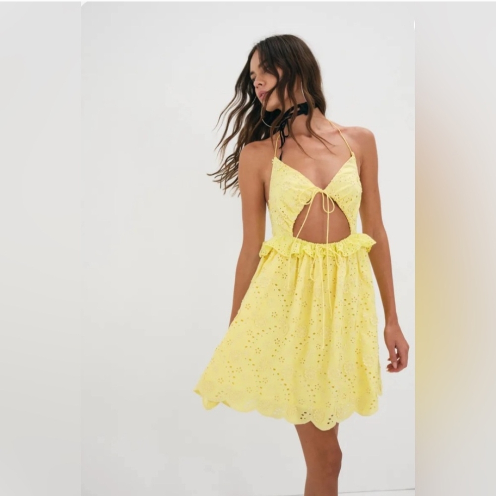 For Love And Lemons Yellow Eyelet Dress
